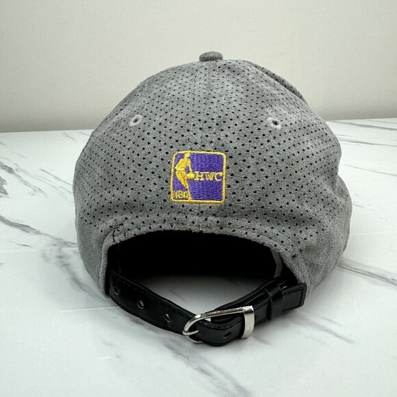 NBA Los Angeles Lakers Suede Embroidered Hat Original Fit Grey Cap Belt Strap - Picture 3 of 8